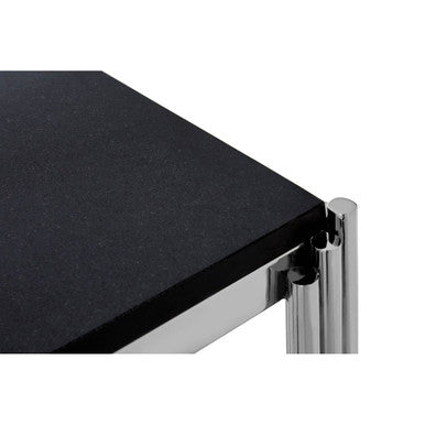 Black Granite Top Art Deco Side Table with Silver Finish X-Shaped Cross, Clarice