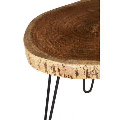 Brown Acacia Wood Cross Section Top Tripod Base Side Table, Nandri