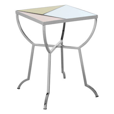 Pastel Mirror Top Square Side Table with Silver Finish Stainless Steel Frame, Arbus