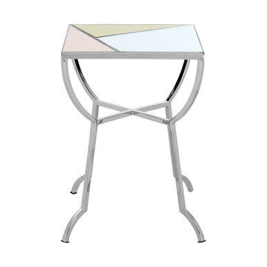 Pastel Mirror Top Square Side Table with Silver Finish Stainless Steel Frame, Arbus
