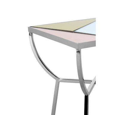 Pastel Mirror Top Square Side Table with Silver Finish Stainless Steel Frame, Arbus