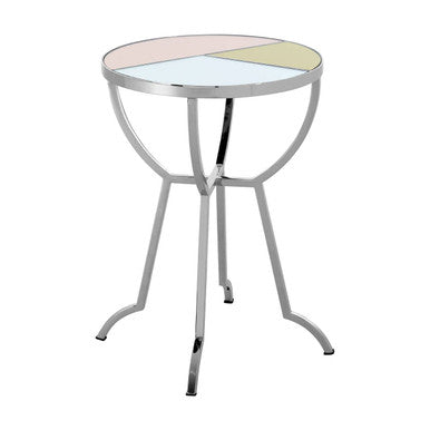 Pastel Mirror Top Round Side Table with Silver Finish Stainless Steel Frame, Arbus