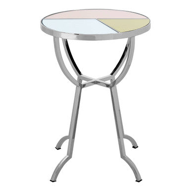 Pastel Mirror Top Round Side Table with Silver Finish Stainless Steel Frame, Arbus