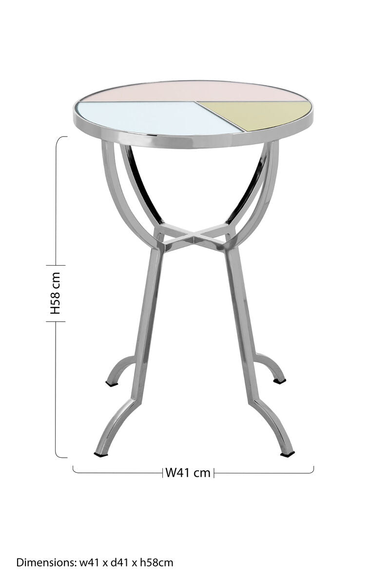 Pastel Mirror Top Round Side Table with Silver Finish Stainless Steel Frame, Arbus