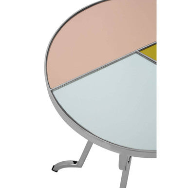 Pastel Mirror Top Round Side Table with Silver Finish Stainless Steel Frame, Arbus