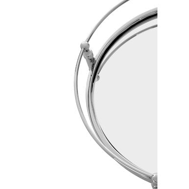Round Mirrored Glass Top Side Table with Silver Finish Metal Frame, Zach