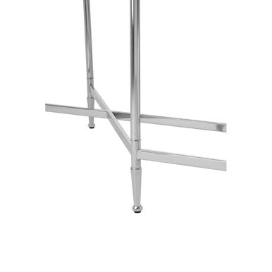 Silver Finish Mirrored Glass Top Console Table with Cross Frame Design, Zach