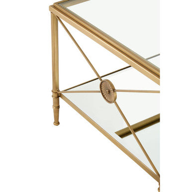 Gold Tarnished Brass Frame Coffee Table with Two-Tier Glass Shelves, Axis