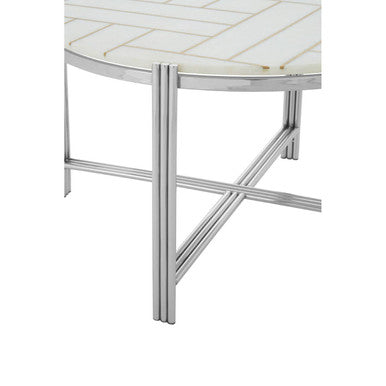 White Marble Top Coffee Table with Gold Detail and Silver Finish Frame, Eva