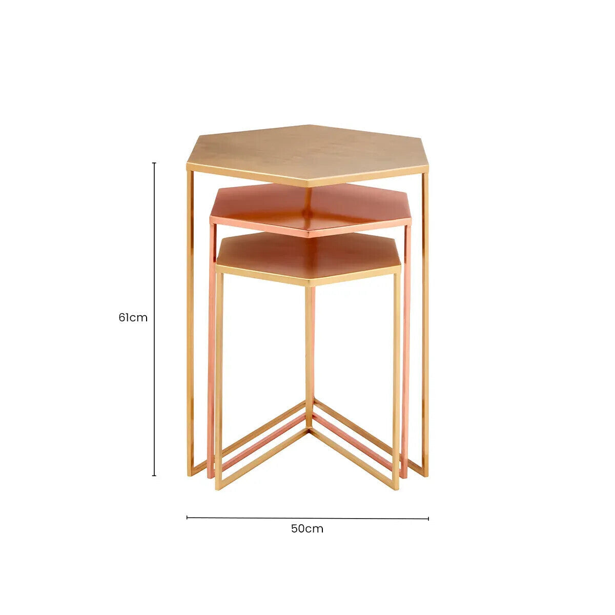 Templar Gold and Bronze Finish Hexagon Set of 3 Nesting Tables