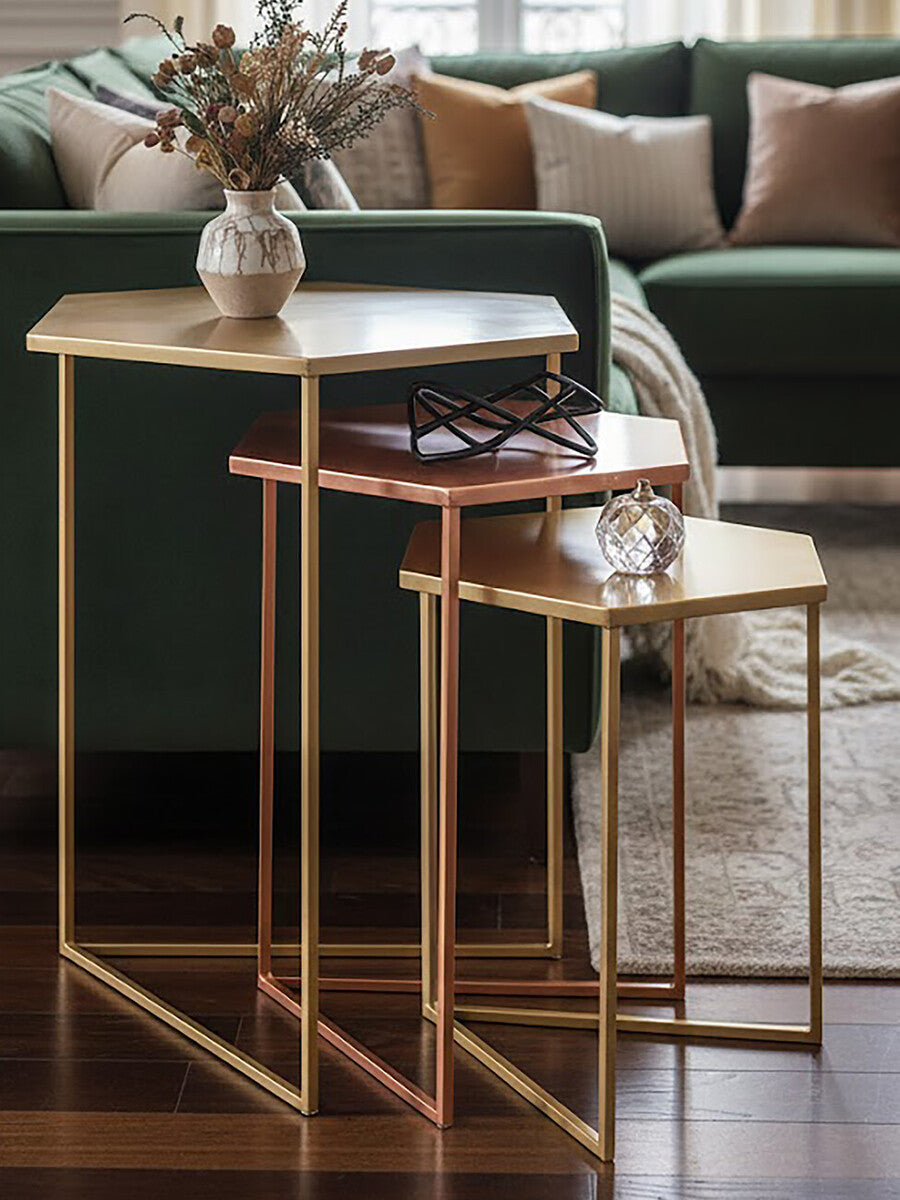 Templar Gold and Bronze Finish Hexagon Set of 3 Nesting Tables