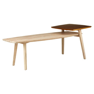Solid Elm Wood Two Tier Coffee Table in Light Grey with Gold Accents, Kyra