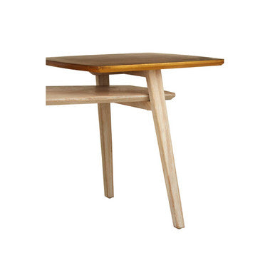 Solid Elm Wood Two Tier Coffee Table in Light Grey with Gold Accents, Kyra