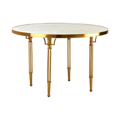 White Concrete Top Round Dining Table with Brushed Gold Metal Legs, Modica