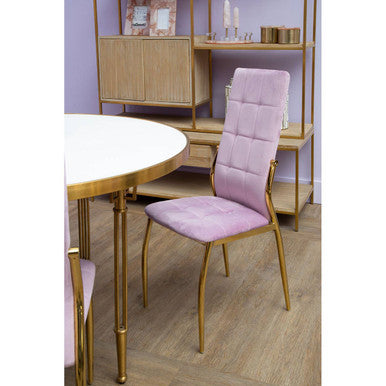 White Concrete Top Round Dining Table with Brushed Gold Metal Legs, Modica