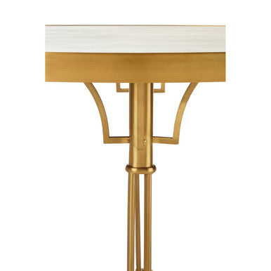 White Concrete Top Round Dining Table with Brushed Gold Metal Legs, Modica