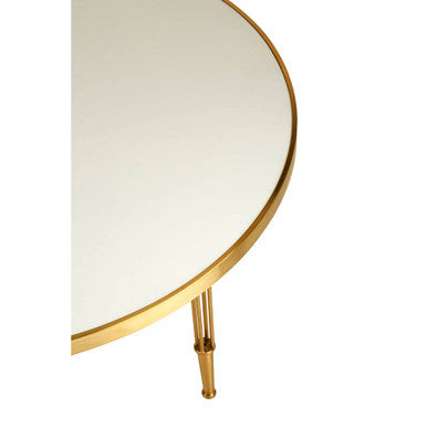 White Concrete Top Round Dining Table with Brushed Gold Metal Legs, Modica