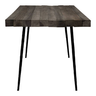 Rustic Oak Rectangular Dining Table with Black Finish Iron Legs, Mason
