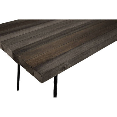 Rustic Oak Rectangular Dining Table with Black Finish Iron Legs, Mason