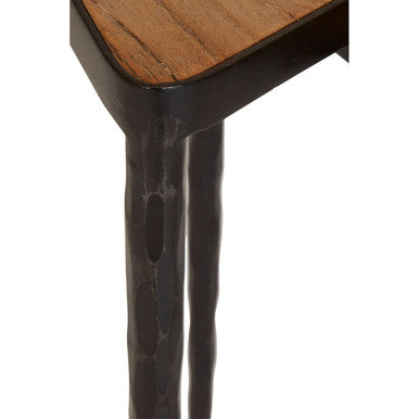 Black and Brown Elm Wood Set of 3 Triangular Nesting Tables with Black Iron Legs, Elmo