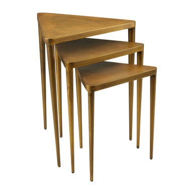 Gold Finish Snug Design Set of 3 Triangular Nesting Tables, Compo
