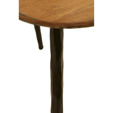 Black and Brown Elm Wood Top Nest of 3 Triangular Tables with Black Iron Legs, Elmo