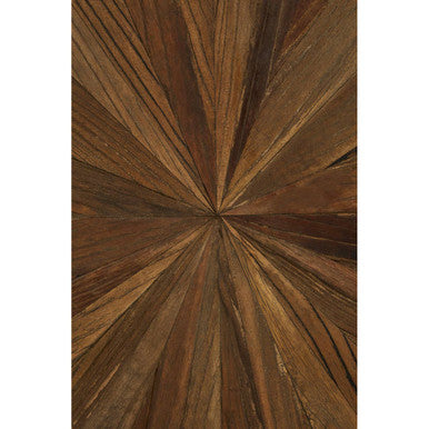 Natural Elm Wood Top Carousel Wedge Coffee Table with Silver Stainless Steel Base, Mitra