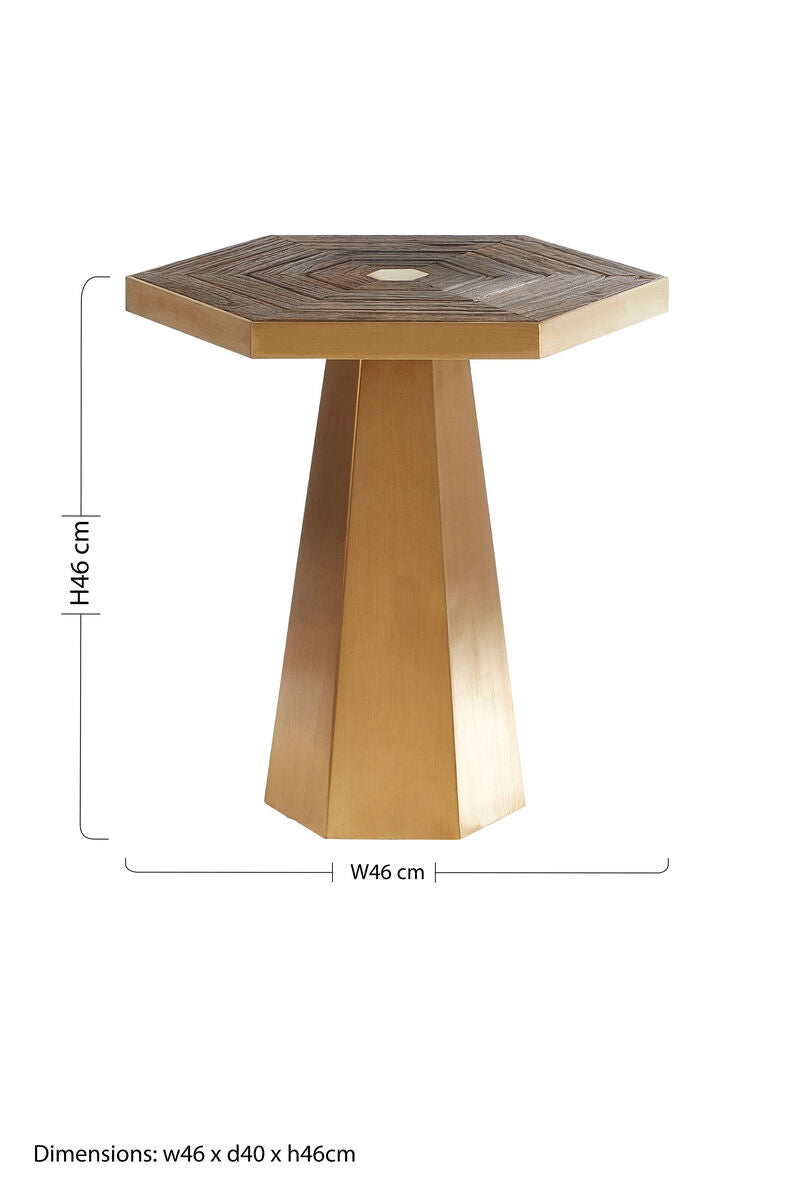 Titan Recycled Elm Wood and Brushed Gold Finish Small Side Table