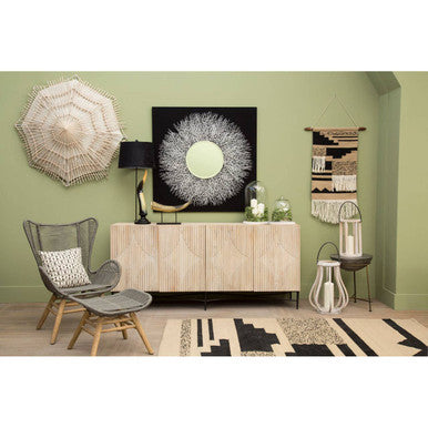 Silver Textured Concrete Bowl Top Side Table with Iron Three Leg Base, Compo