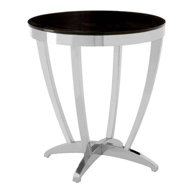 Black and Silver Contemporary Luxe Side Table with Tempered Glass Top, Yasmin