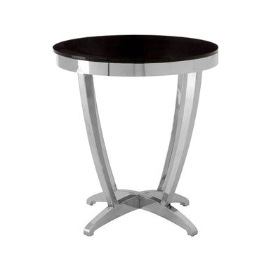 Black and Silver Contemporary Luxe Side Table with Tempered Glass Top, Yasmin