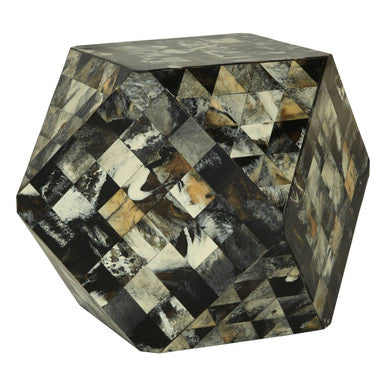 Green and Cream Resin Tile Geometric Side Table with Hexagonal Design, Marlox