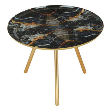Assorted Faux Marble Top Side Table with Gold Finish Iron Legs, Marlox