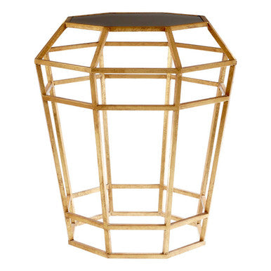 Black and Gold Geometric Base Table with Octagonal Black Glass Top, Zariah