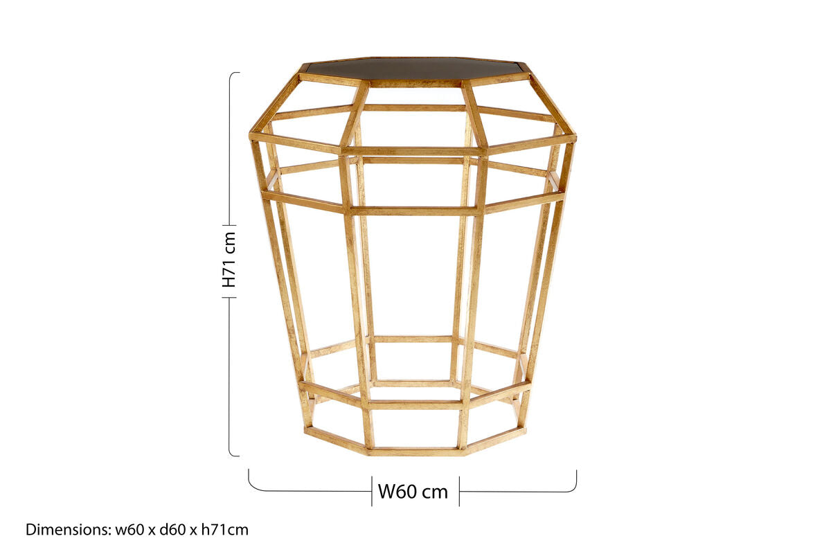 Black and Gold Geometric Base Table with Octagonal Black Glass Top, Zariah