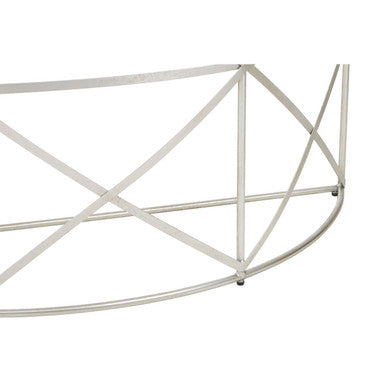 Silver Finish Iron Frame Demilune Console Table with Clear Glass Top, Rubia