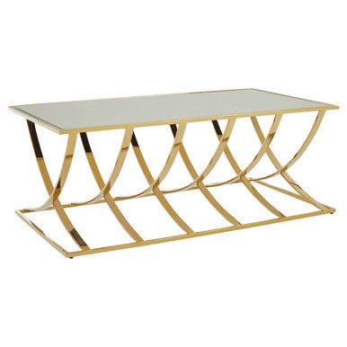 Mirrored Glass Top Coffee Table with Gold Finish Stainless Steel Frame, Reena