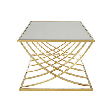 Mirrored Glass Top Coffee Table with Gold Finish Stainless Steel Frame, Reena