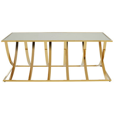 Mirrored Glass Top Coffee Table with Gold Finish Stainless Steel Frame, Reena