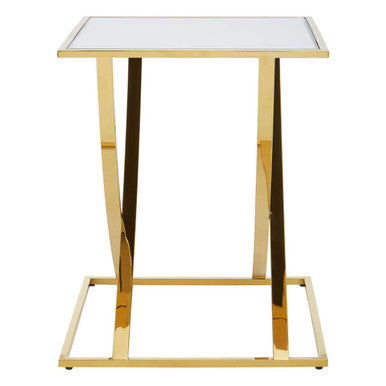 Gold Finish Stainless Steel Side Table with Mirrored Glass Top, Reena