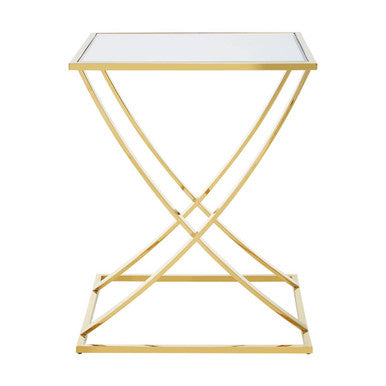 Gold Finish Stainless Steel Side Table with Mirrored Glass Top, Reena