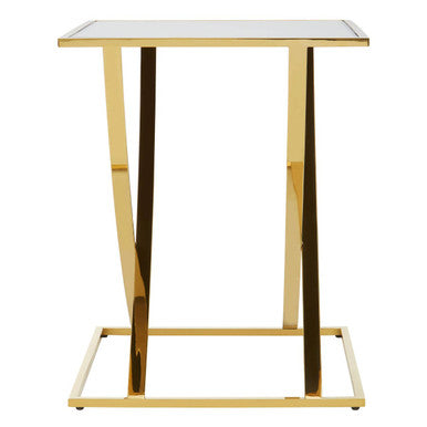 Gold Finish Stainless Steel Side Table with Mirrored Glass Top, Reena