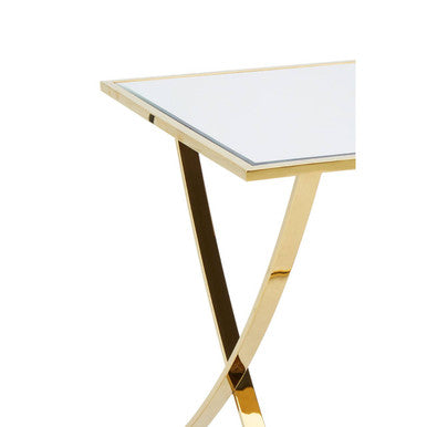 Gold Finish Stainless Steel Side Table with Mirrored Glass Top, Reena