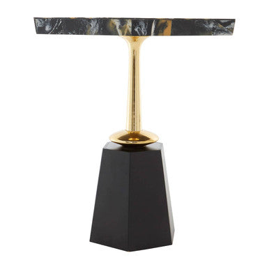 Assorted Horn Effect Hexagonal Top Side Table with Gold Pedestal and Black Base, Odell
