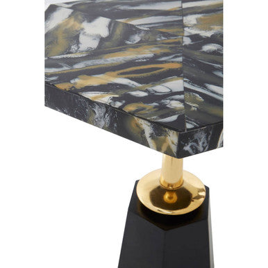 Assorted Horn Effect Hexagonal Top Side Table with Gold Pedestal and Black Base, Odell