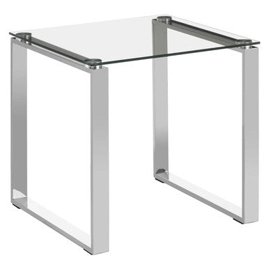 Allure Clear Glass Square Side Table with Silver Finish Base