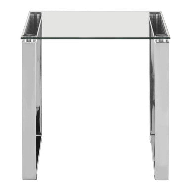Allure Clear Glass Square Side Table with Silver Finish Base