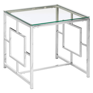 Silver Reflective Frame End Table with Clear Tempered Glass Top, Allure