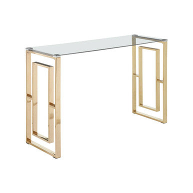 Gold Reflective Frame Console Table with Clear Tempered Glass Top, Allure