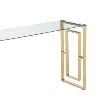 Gold Reflective Frame Console Table with Clear Tempered Glass Top, Allure
